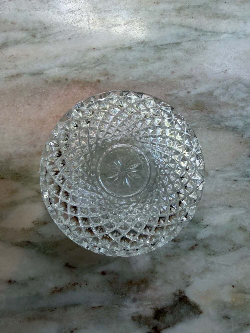 Vintage Clear Pressed Glass Diamond Pattern Catchall or Trinket Dish